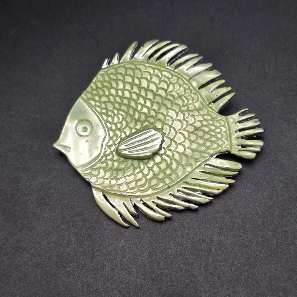 L. Razza Green Enamel Fish Brooch Nautical Beach Theme Summer Jewelry
